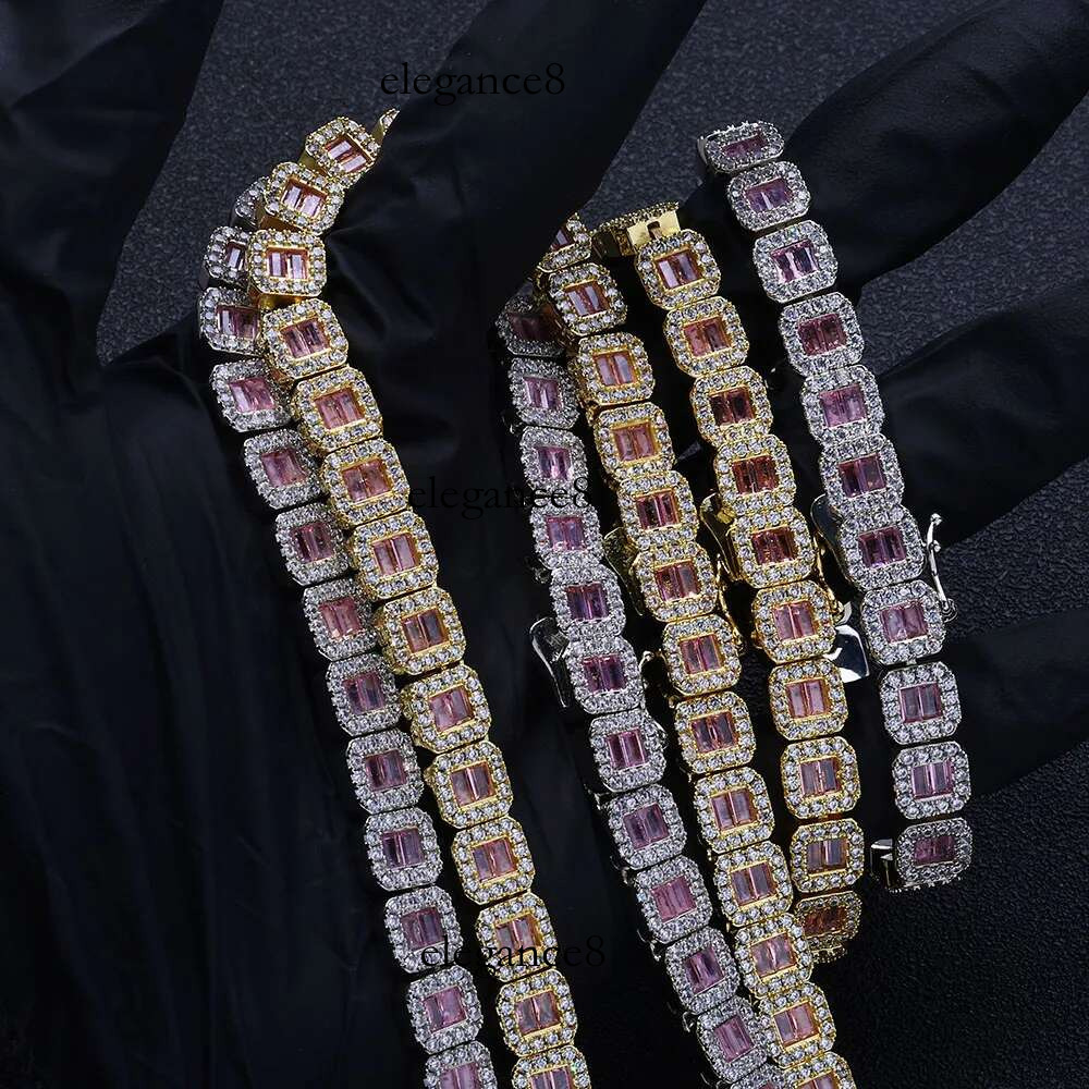 ESKEEM Hip Hop Jewelry White Gold Plated Clustered Chain for Women Micro Pave Purple Baguette CZ Dia Tennis Necklace