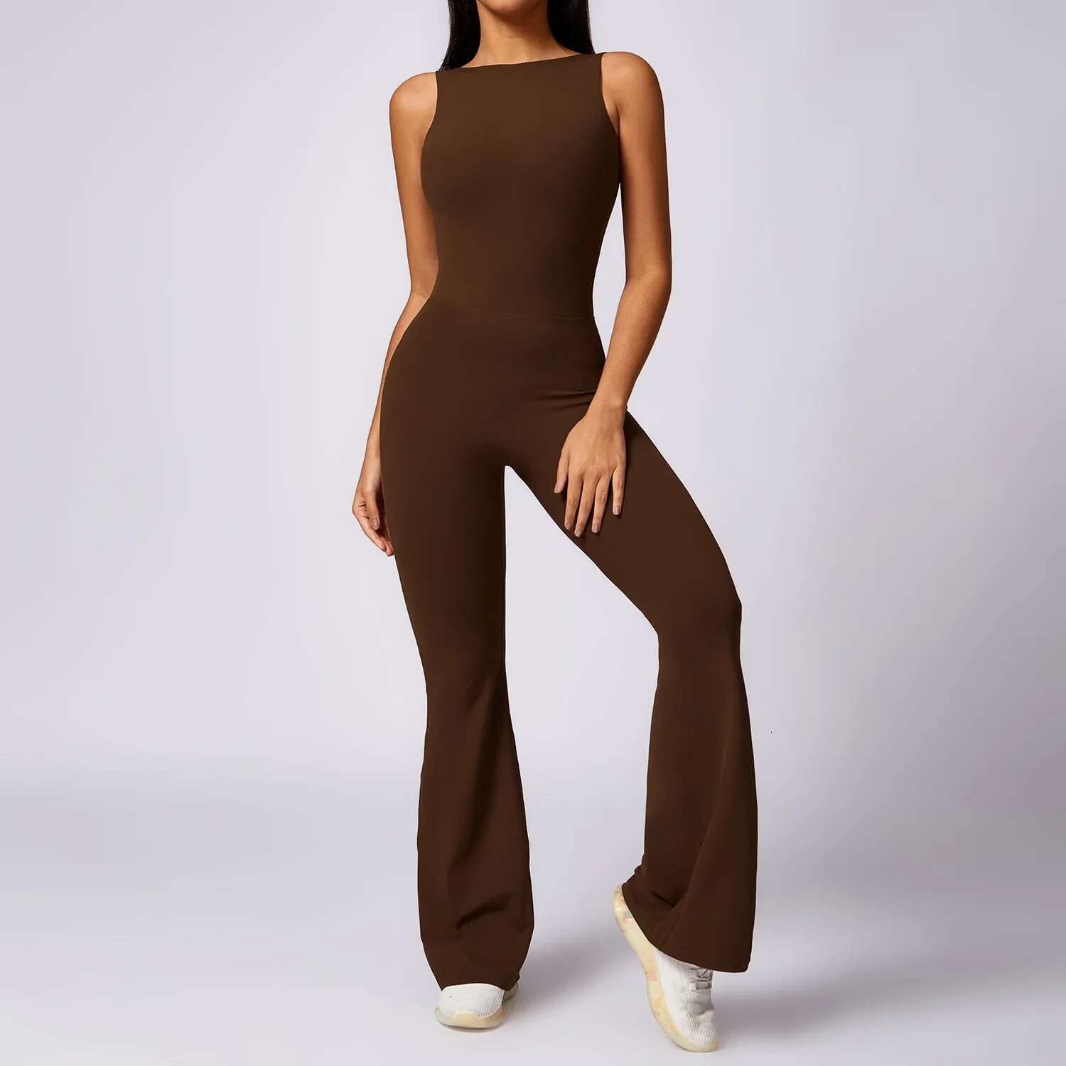 Sexy Back V Gym Set Casual Micro Flare Fiess Yoga Wear Sportswear Women Sports Jumpsuit Stretch Workout Bodysuits