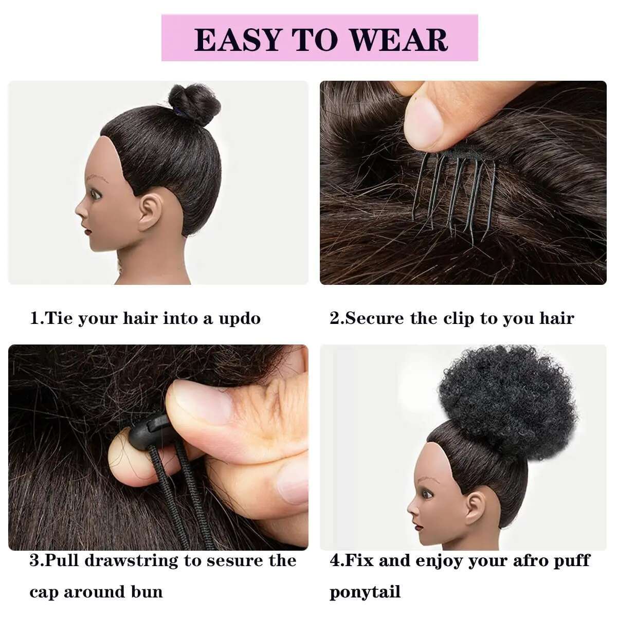 Afro Puff Ponytail Black Women Synthetic Buns 2Pcs/Pack For Girls Kids Children Babies