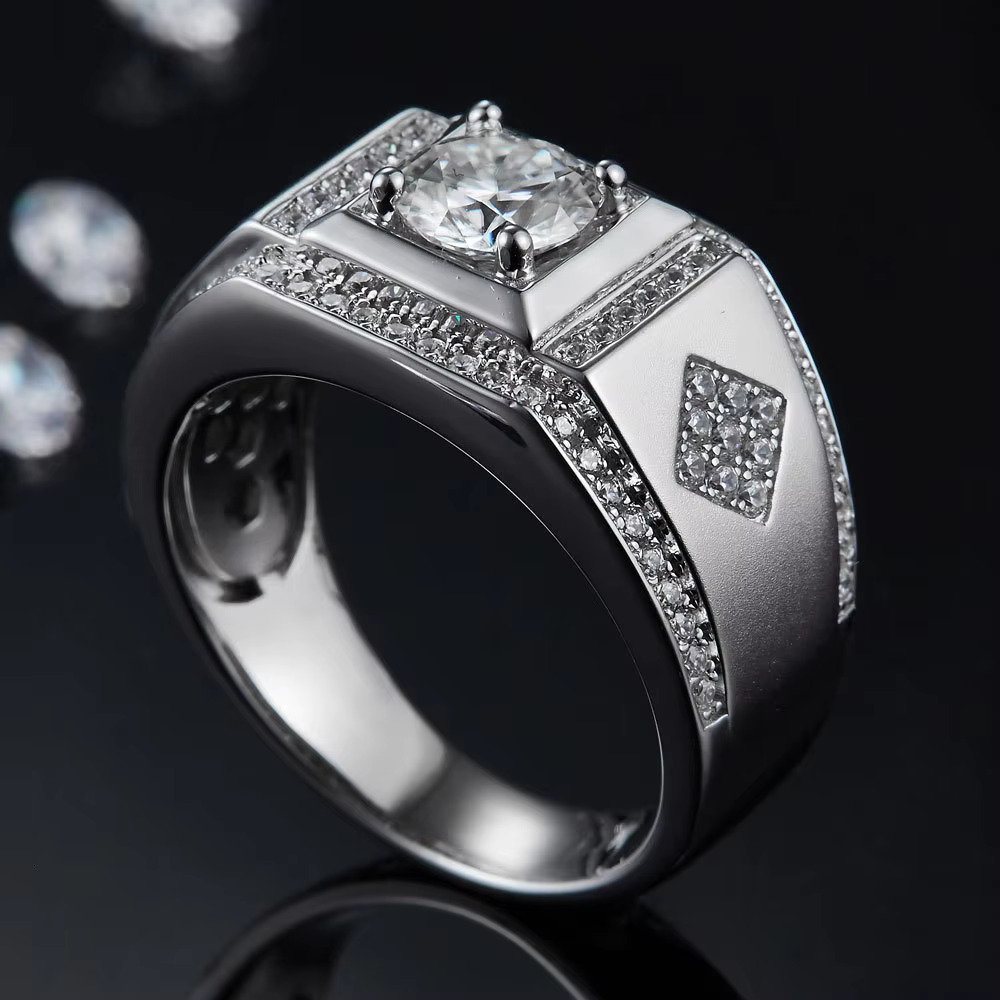 Moissanite Ring Engagement Sier Hip Hop Men's Fashion Accessories