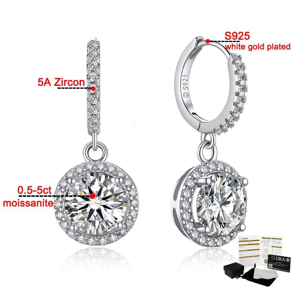 0.5-5CT Moissanite Drop Earrings For Women D Color VVS Lab S Sier Dangle Earring With Certificate Pass Dia Test