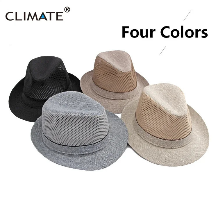 CLIMATE Summer Straw Hat Fedora Cool Men Vintage StrawPanama Hat Paper Retro Hats for Man Solid Fedoras Cap Fedora Men Hat Cap 250228