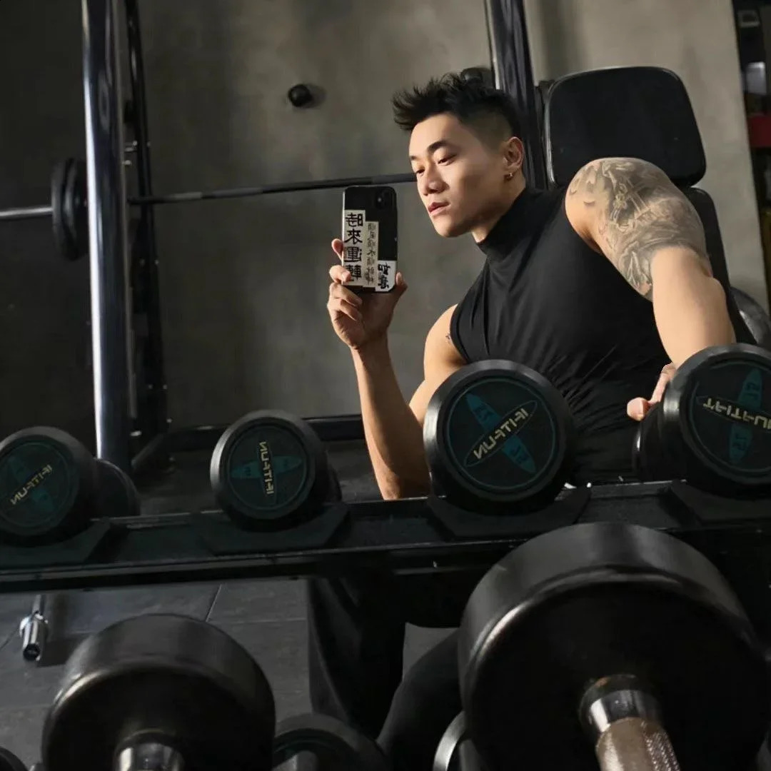 Muscle Mens Fitness Clothes Solid Sports Sleeveless T-shirt High Neck Elastic 250225