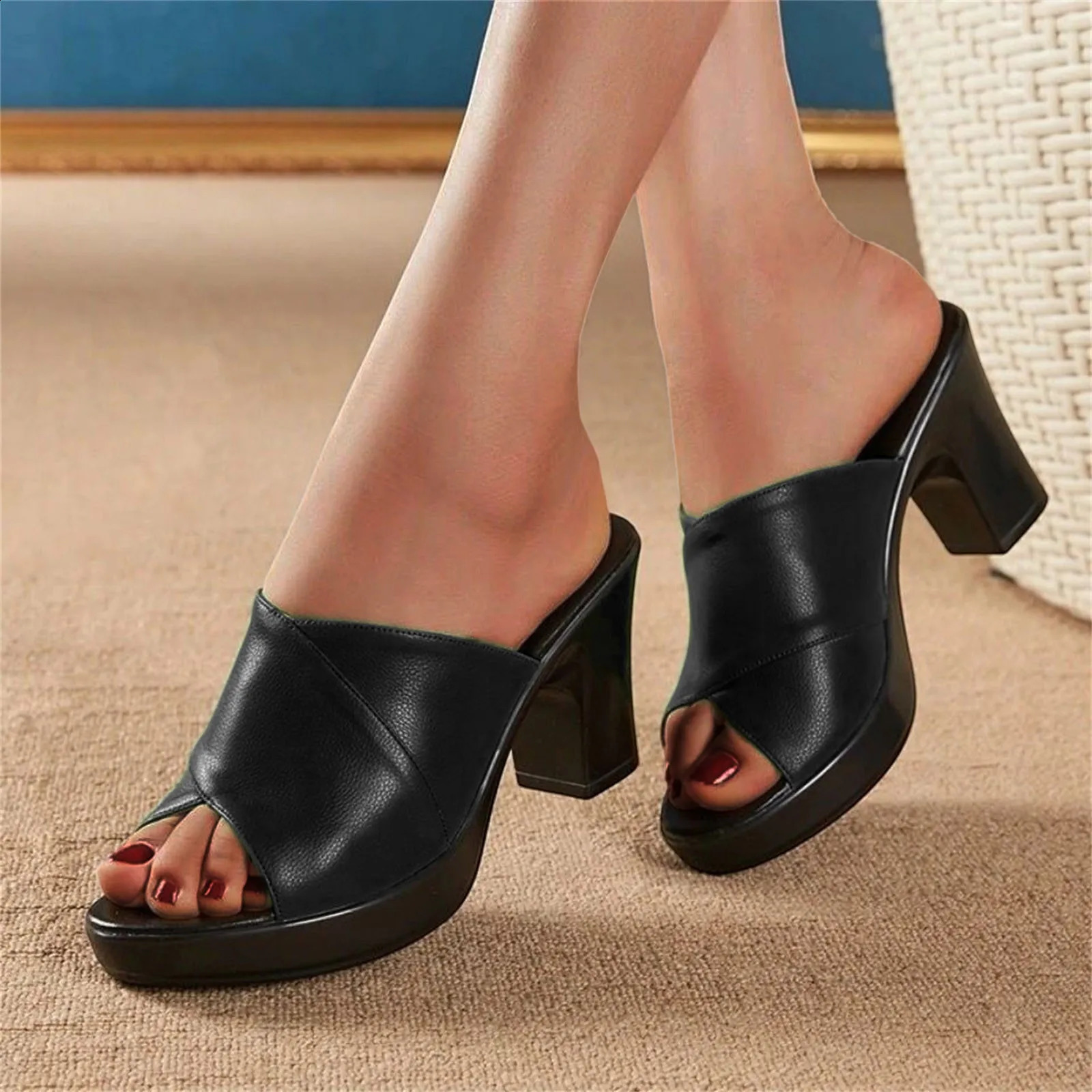 Green Black Platform Wedges Slippers Sandals Women Outdoor Beach Slippers Woman Peep Toe High Heels Pumps Flip Flops Women Shoes 250228