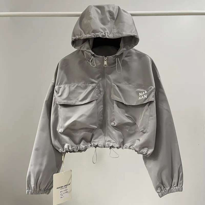 Designer women's jacket outdoor hooded windbreaker black short zipper sports casual wear