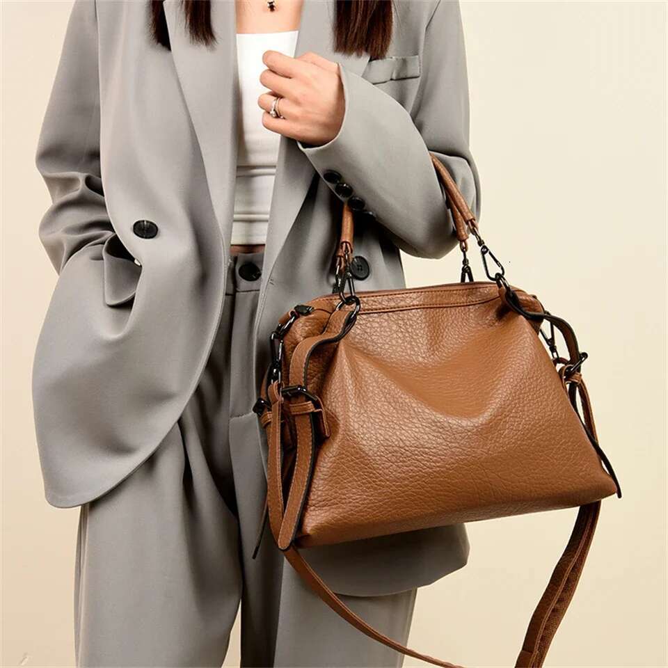 Vintage Famous Brand Soft Leather Handbag Large Capacity Tote Bag Women's Shoulder Crossbody Bags