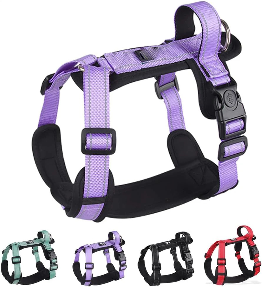 Y-Shaped Dog Harness with Adjustable Durable Nylon Soft Padding Metal Buckles and Leather Handle for Small Medium Large Dogs 250224