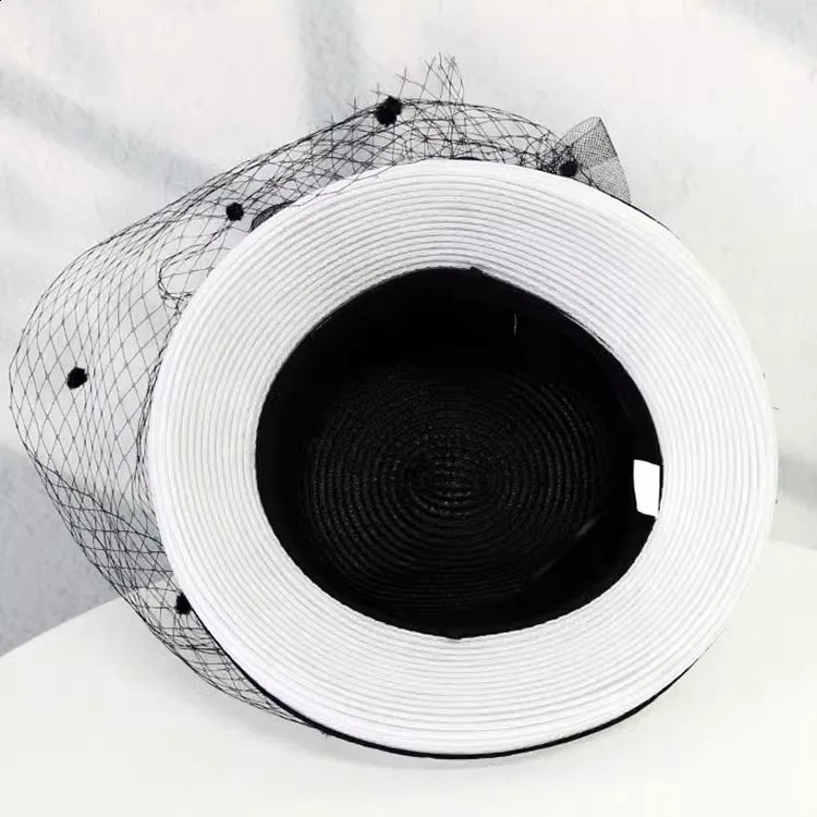 Summer Straw Hat For Women Elegant Charming Flower Party Church Britain Retro Curl Brim Sunbonnet Outdoor Sunshade Beach Cap 250228