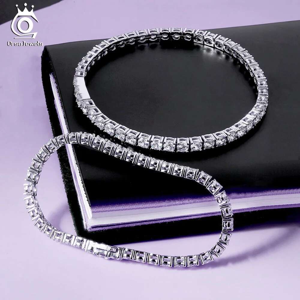 ORSA JEWELS Authentic Sterg Sier Tennis Bracelet Moulding Process Hanmade High-end Hand Chain for Man Woman SB128