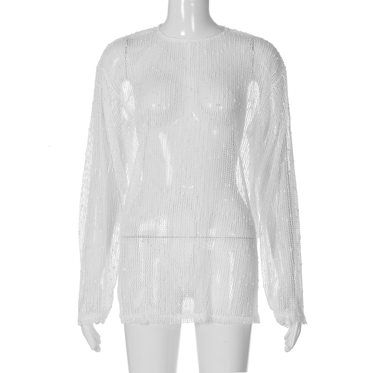 Hot Selling Women's Clothing New4 Summer New Product Fashionable And Sexy See Through Woolen Loose Round Neck T-Shirt Top