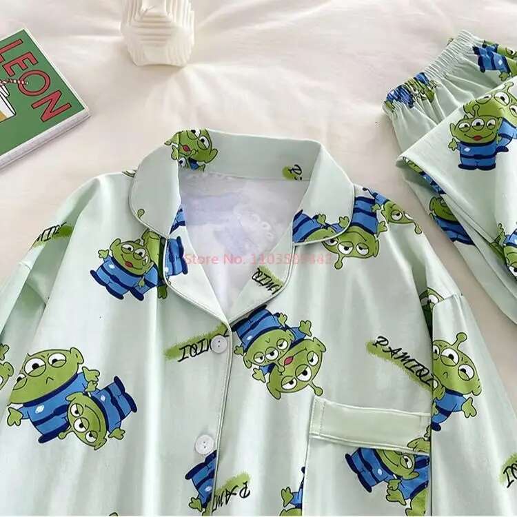 2025 New Cartoon Cute Alien Designer Women's Pamas Set Milk Silk Fabric Autumn Long Sleeve Home Clothes Girls Birthday Gift Pajama Set4
