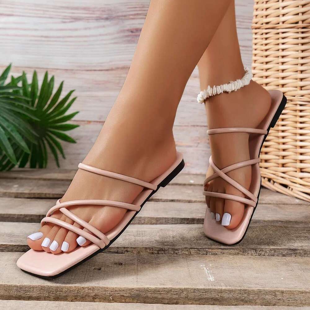 sandals 2025 Women Summer White Flat casual Bridal Wedding Shoes Strap Beach Sandals Roman Slipper