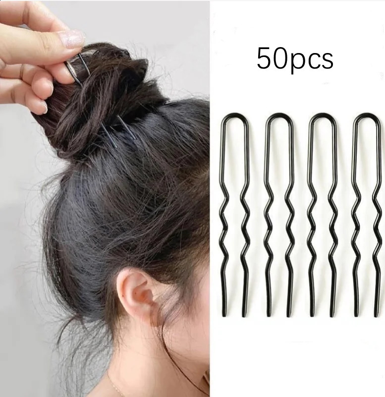 50PcsBag Women U Shaped Metal Hair Pins Alloy Girls Waved Clips Bridal Headwear Accessories 567cm 250218