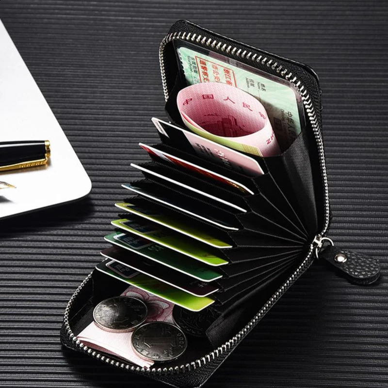 PU Credit Card Bag Multi Slot Holder Short Bank Cover Business Clip Zipper Vertical Handheld for Womens Men 250227