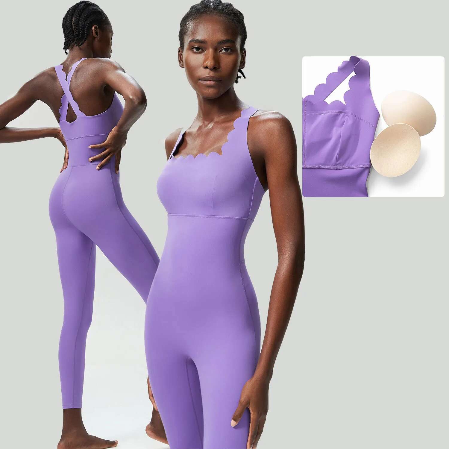 Yoga Jumpsuits With Lotus Hem&Chest Pads All In One Pieces Fiess Rompers Super Stretchy Slim Fit Bodysuits Dancing Overalls