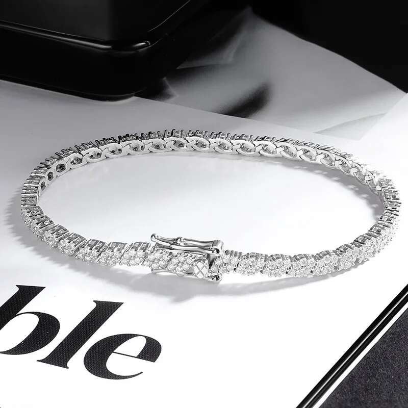EWYA 2025 New In Rhombus Shape Full 1.2mm D Color Moissanite Tennis Bracelet For Women Sier Dia k Chain Bracelets