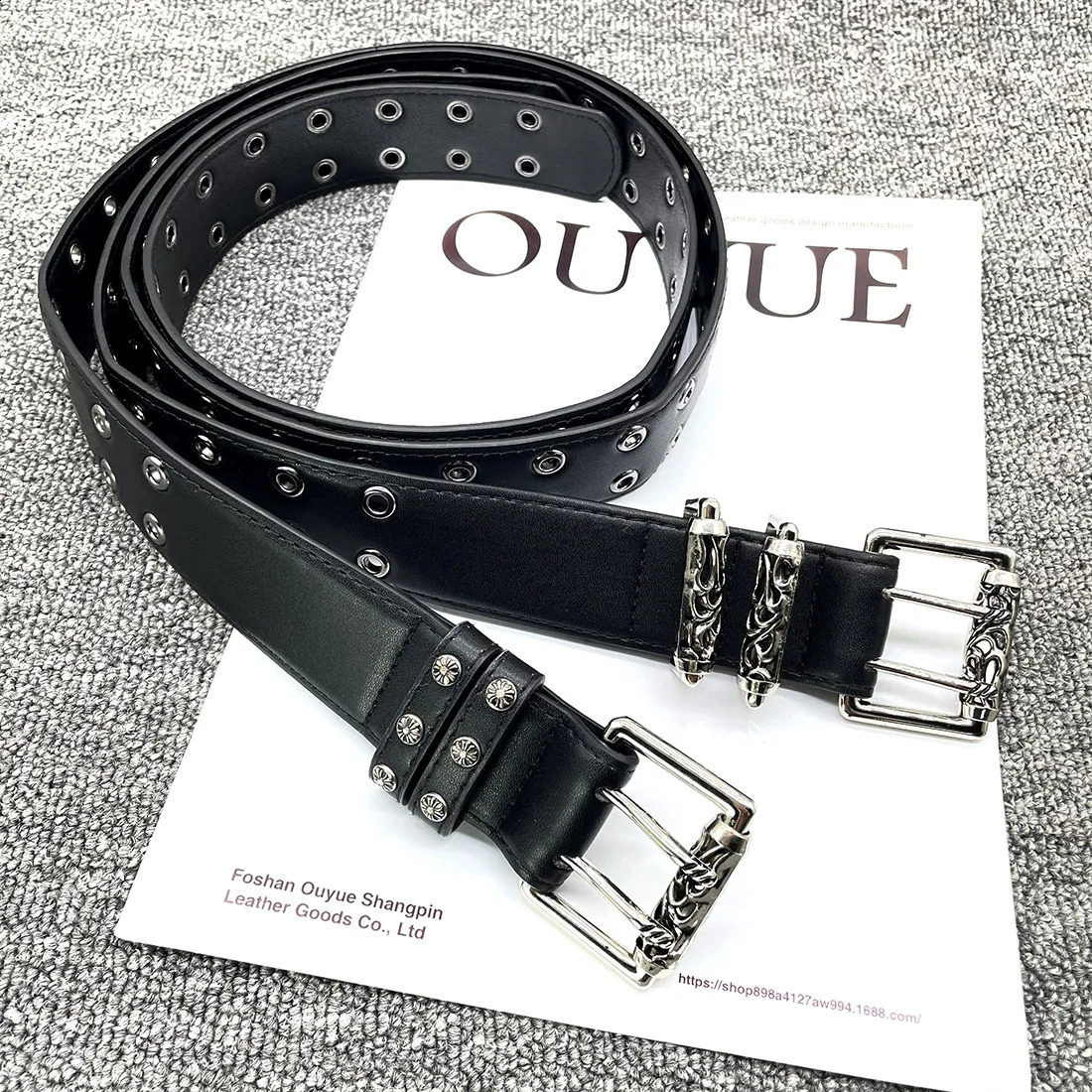 Star With Chain Eye Rivet Belt Goth Style Double Pin Buckle Man/woman Punk Style Pu Leather Waistband for Jeans Y2K Belt 250226