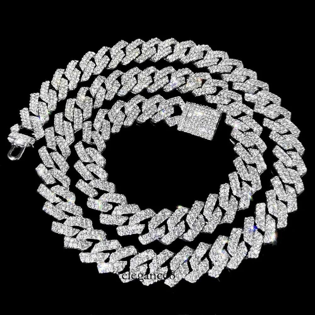 16/18/20/22/24inch Prong k Chain for Women Men Iced Out 2 Row Rhie Miami Rhombus Hip Hop Cuban Necklaces Jewelry
