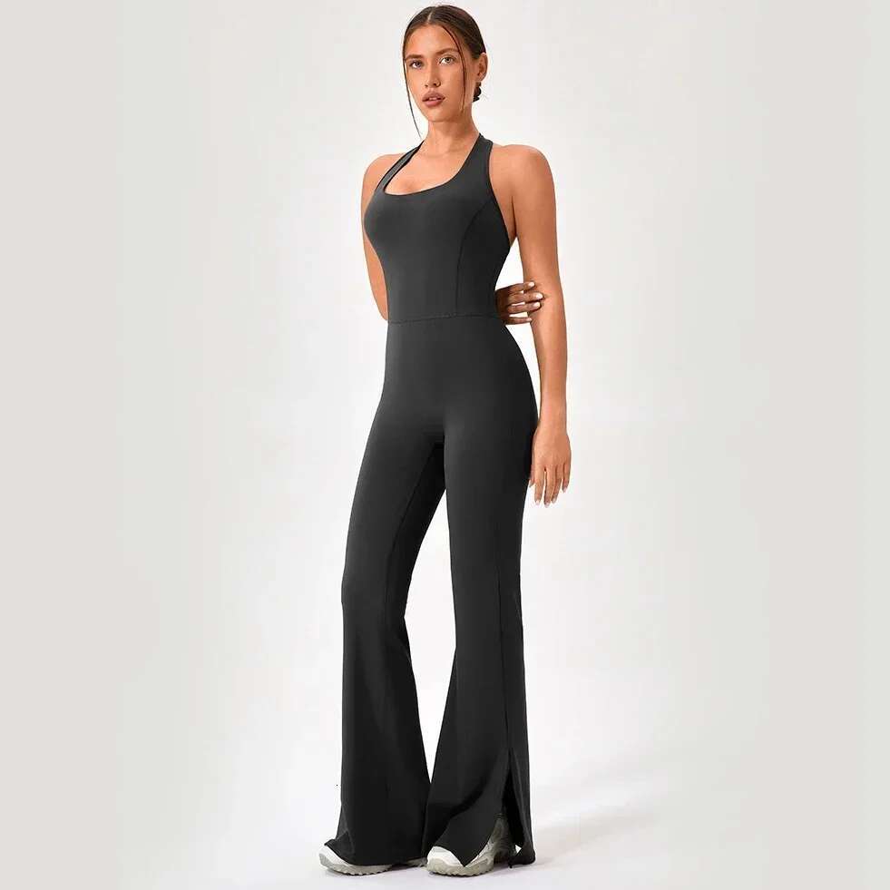 Flared Jumpsuits Women Sportswear Sports Overalls 2024 Tracksuit Woman Gym Set Ropa De Yoga Clothes Monos Largos Green Black XXL