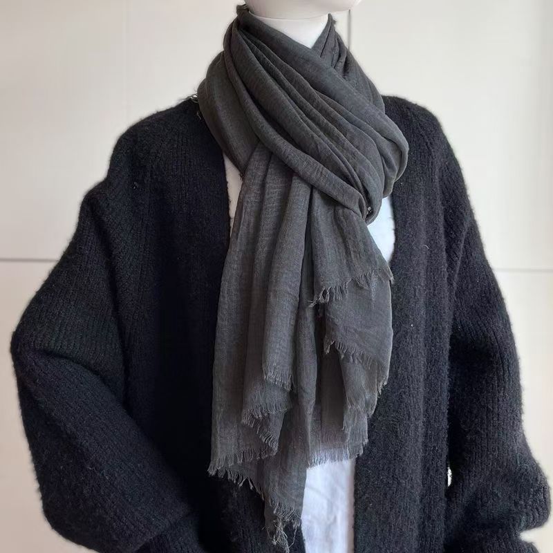 T212 winter cotton and linen black new scarf thin style literary men and women all-match solid color student neck warm shawl scarf