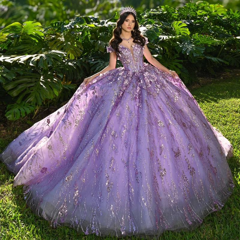 Lavender Shiny Quinceanera Dresses Ball Gown Off Shoulder Applique Lace Beads Tull Corset Sweet 16 Dress Vestidos 15 De Anos