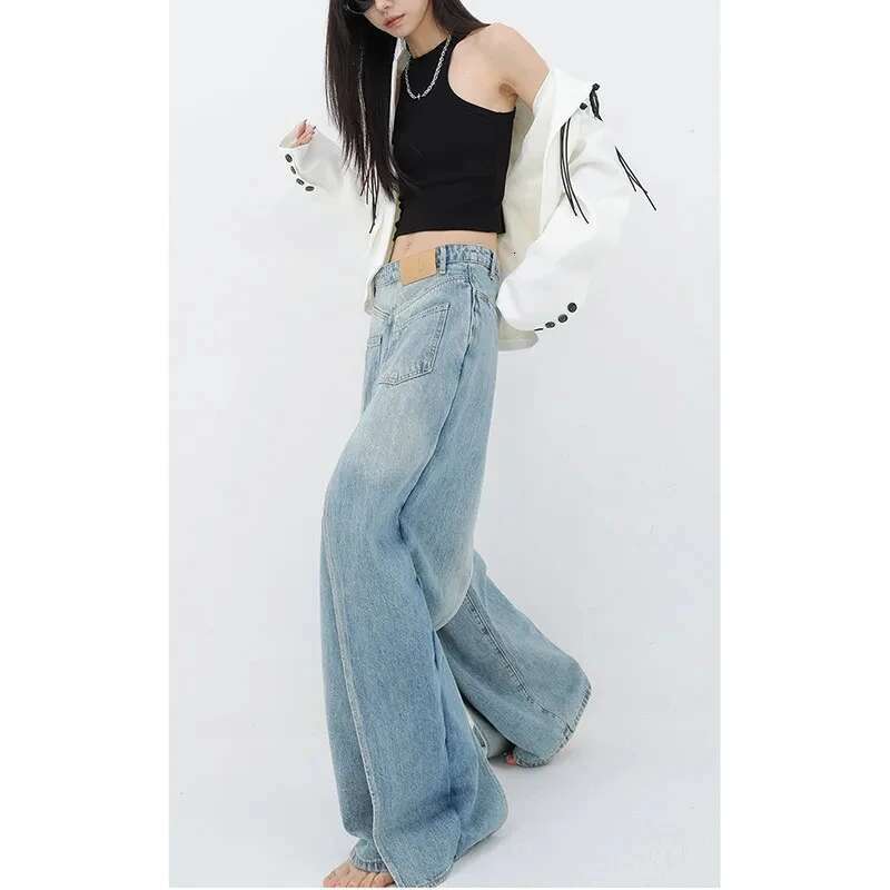 Women Blue Jeans Y2k Vintage High Waist Baggy Cowboy Pants Aesthetic Haruku Denim Trousers 90S Trashy Emo 2000S Grunge Clothes
