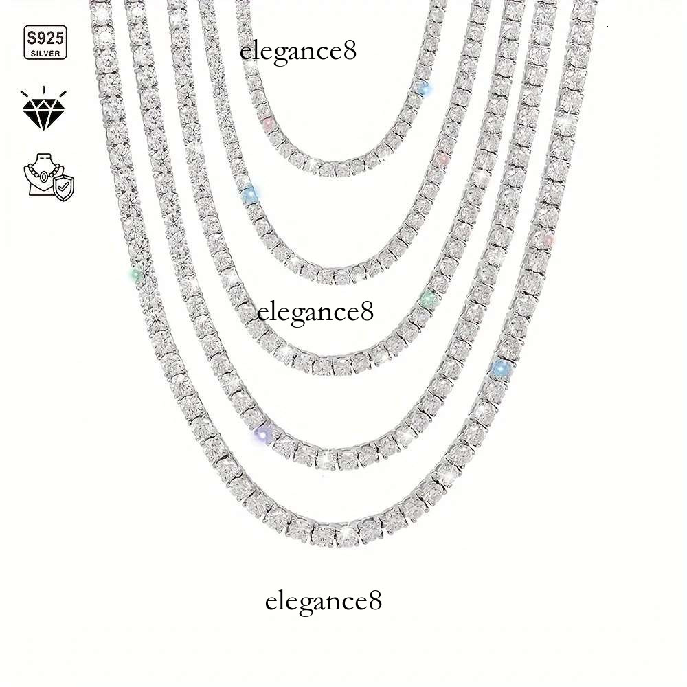 1pc S Sterg Sier With 45.9-112.00CT Necklace Gift 3-6.5 Mm D Color VVS1 Round Cut Moissanite Tennis Ne