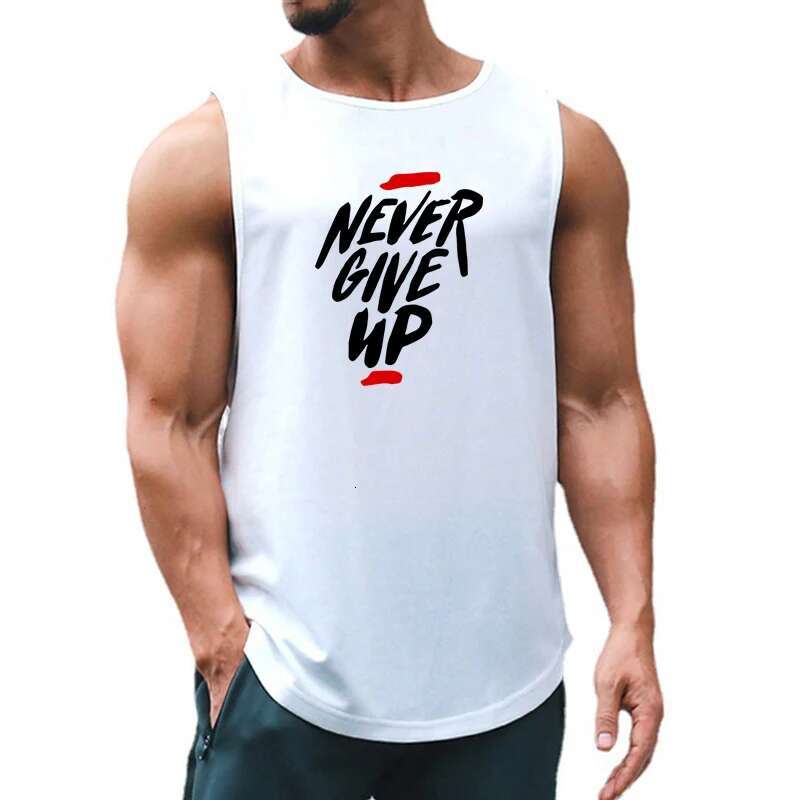 NEVER GIVE UP Summer Quick Dry Fiess Tank Tops Mens Mesh Gym Clothing Loose Basketball Vest Running Sports Sleeveless T Shirt