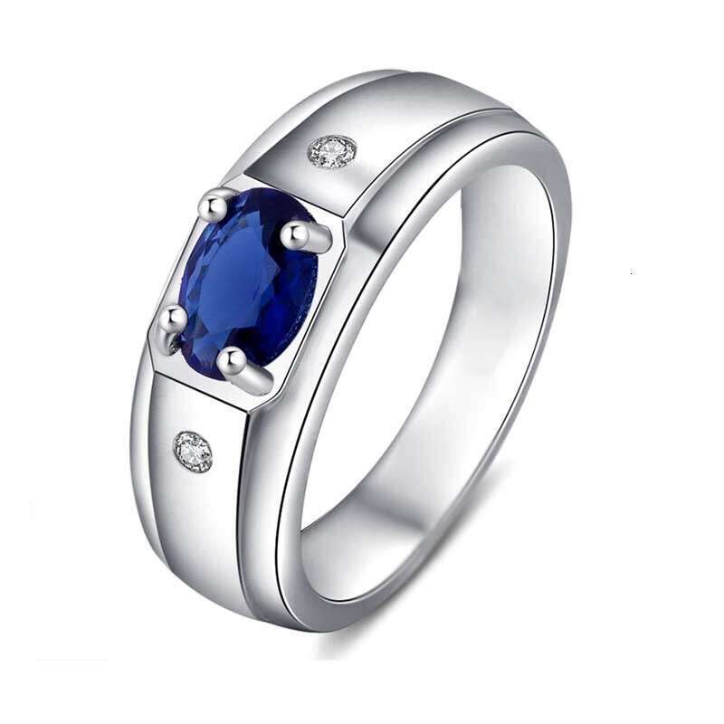 Feiyu oval blue-green business men's fashionable bracelet silver simple daily versatile engagement and wedding ring