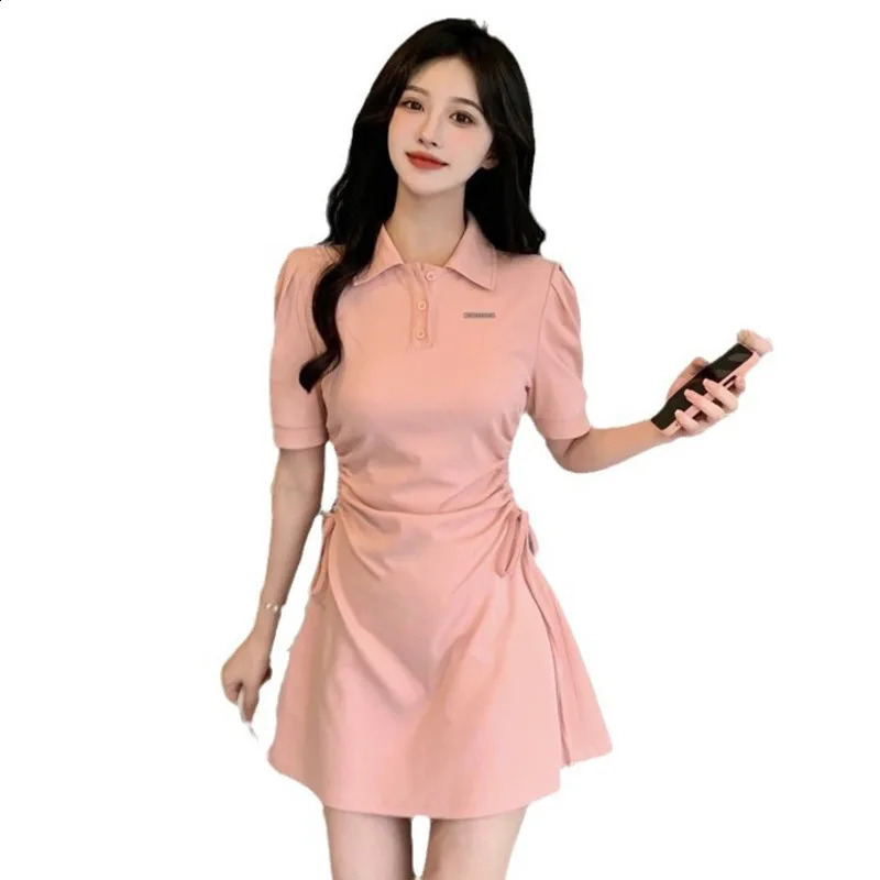 selling womens clothing solid color polo collar short sleeved shirt button up skirt ultrathin and fashionable 250227