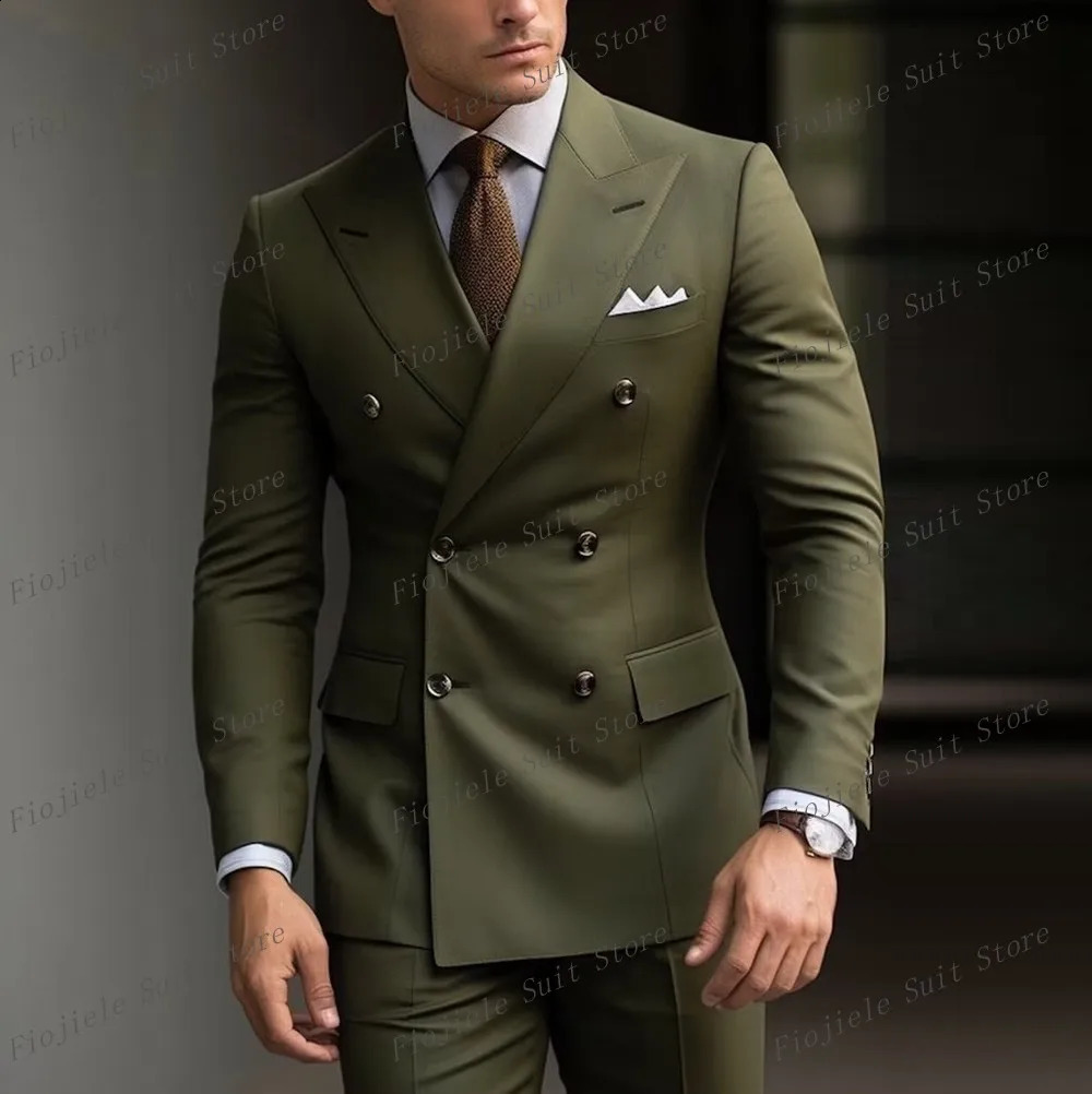 Army Green Mens Business Formal Occasion Tailcoat Groom Wedding Party Dance Ball Set 2piece Jacket Pants 250224