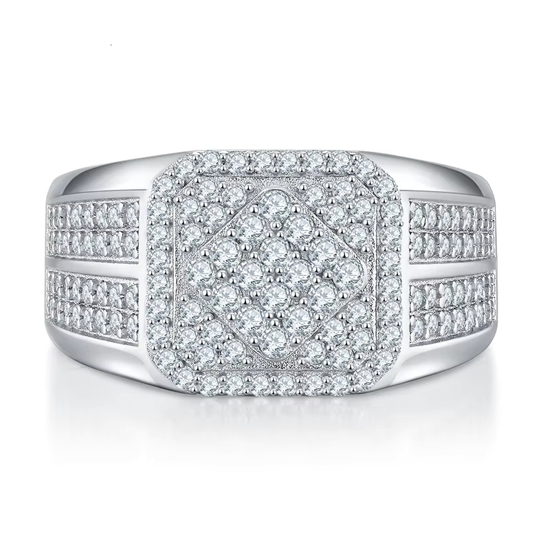 Pure silver chilled moissanite hip-hop rock ring men's gift