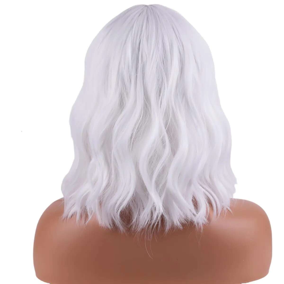 White Bob Synthetic Short Curly Wavy Lolita Natural Hair Wigs With Bangs For Women Heat Resistant Cosplay Wig