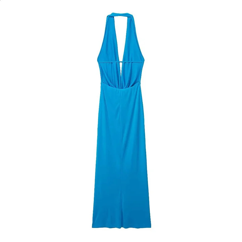 Willshela Women Fashion Solid Pleated Backless Lace Up Midi Dress Vintage Halter V-Neck Female Chic Lady Dresses 250226