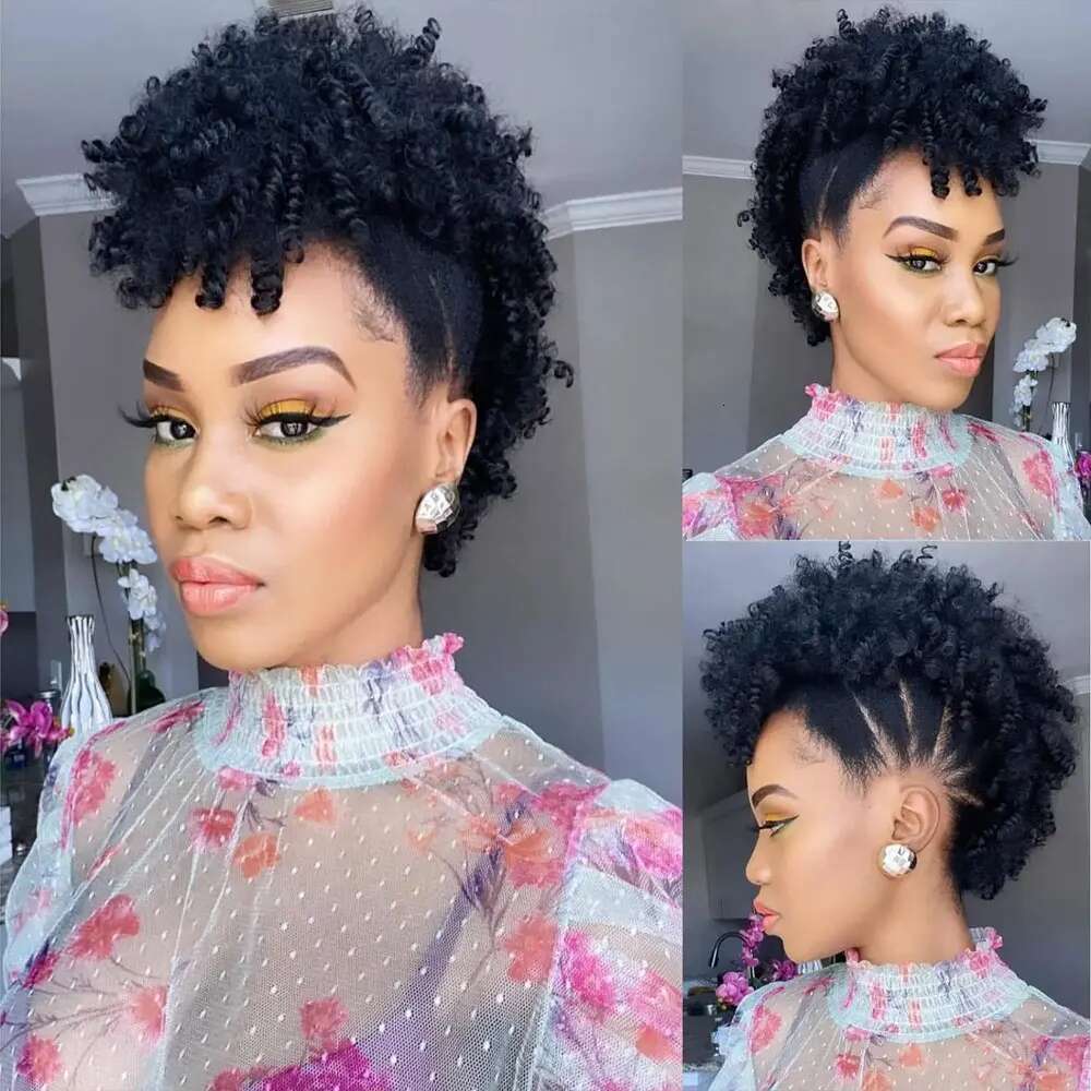 Synthetic High Puffro Ponytails For Women Mohawk Short Kinky Curly Ponytail Extension Hair Bun With Bangs
