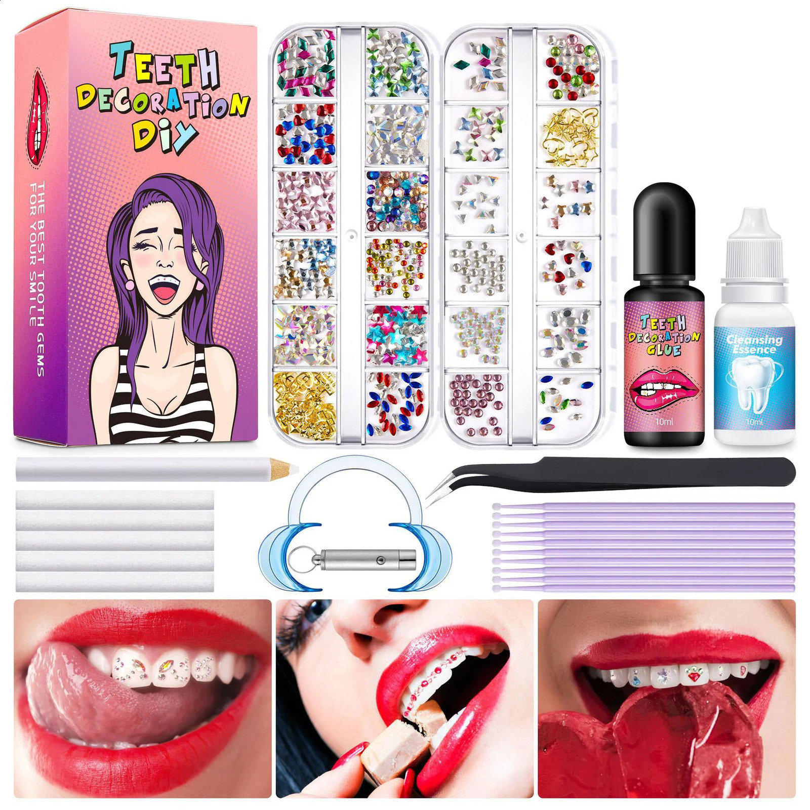 Dental Teeth Gem Decoration Tooth Gem Kit With Curing Light And Glue Solid Crystal Tooth Gems 250226