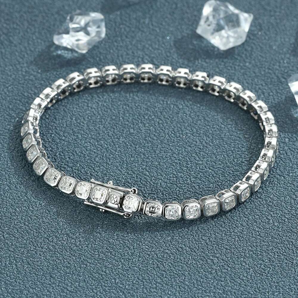 3x3mm Asscher Cut Full Moissanite Tennis for Women Men Sterg Sier Lab Dia GRA Certified Bracelet Jewelry