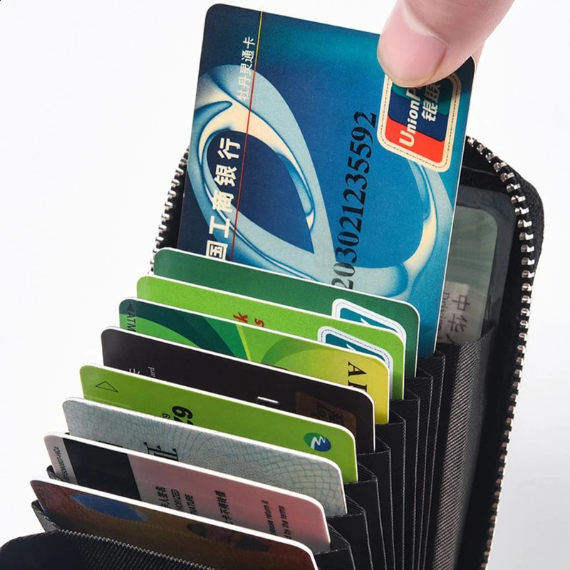 PU Credit Card Bag Multi Slot Holder Short Bank Cover Business Clip Zipper Vertical Handheld for Womens Men 250227
