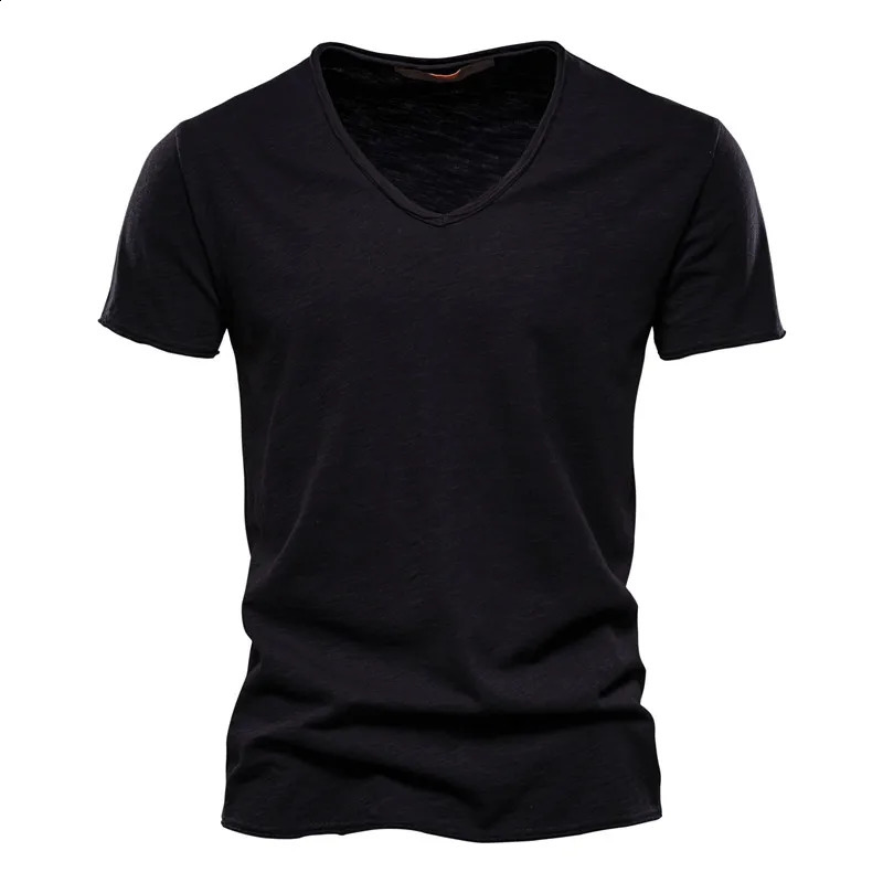100% pure cotton mens T-shirt top V-neck thin short sleeved T-shirt high-quality mens fashionable fitness T-shirt size S-5XL 250225