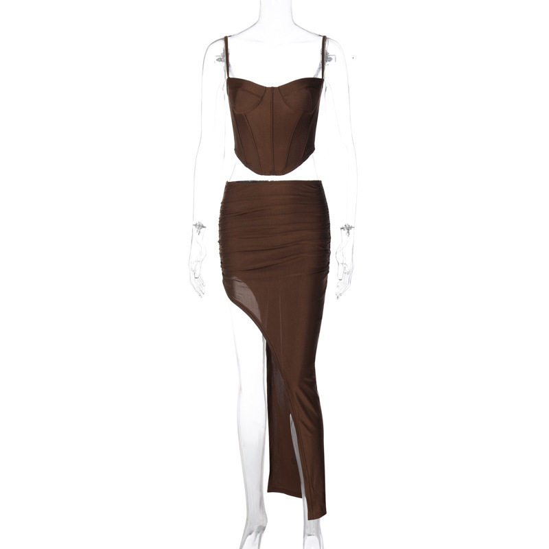 Women's Fashion New3 Summer New Line Sexy Fishbone Slim Fit Split Half Skirt Set