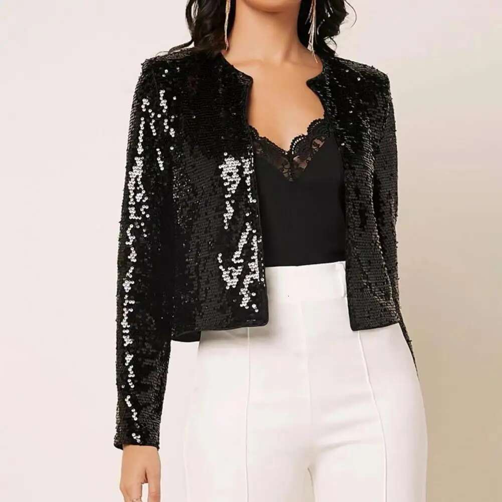 Chic Sequin Women Jackets Fashion Sparkly Glitter Office Lady Short Blazer Coat Slim Fit Open Front Cardigan Winter Jacket Women