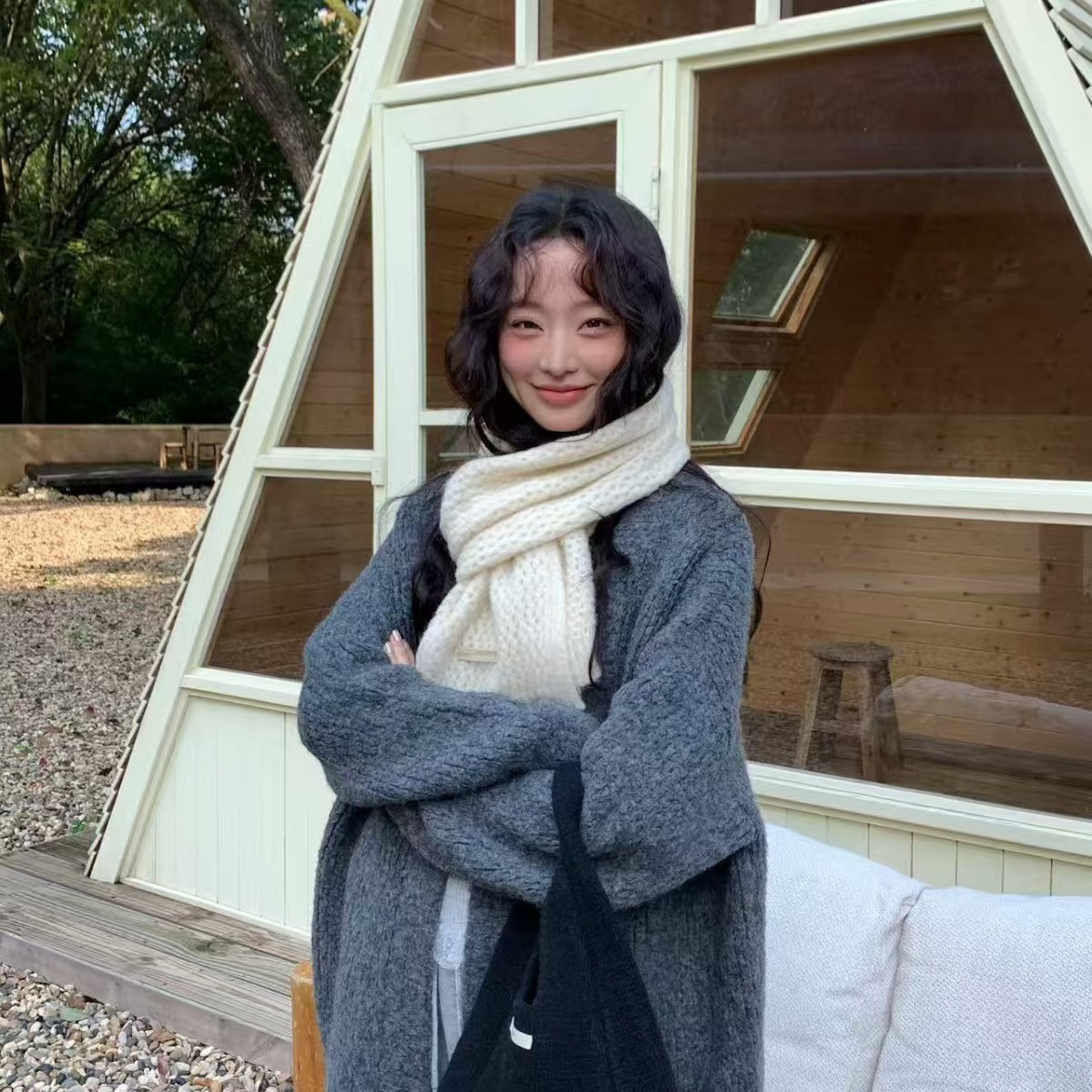 K033 Versatile solid color wool blended scarf women warm shawl dual-purpose couple student scarf trendy winter soft