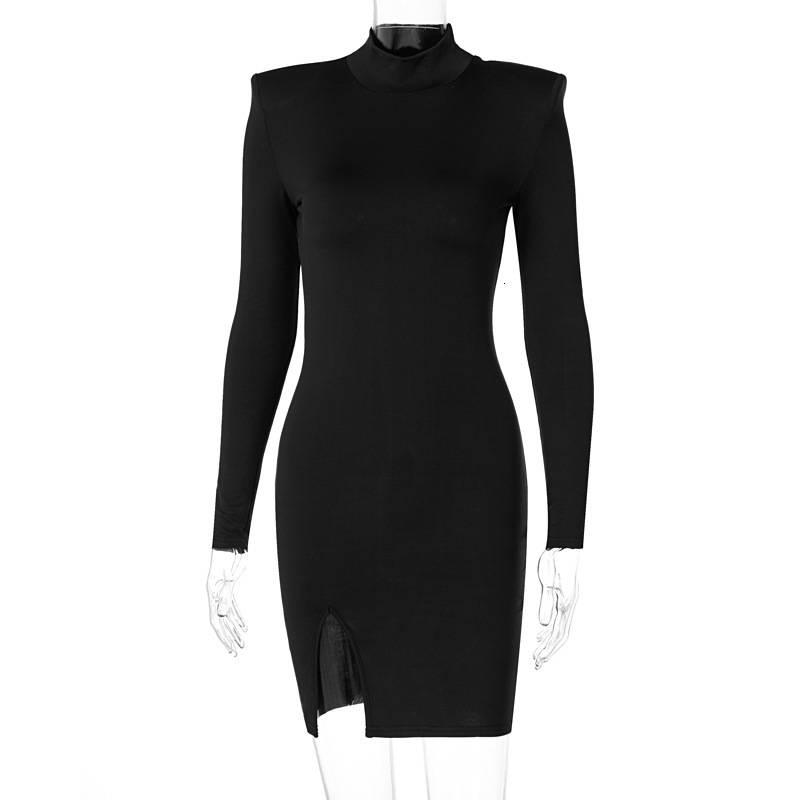 Fashionable And Sexy Split New4 Spring New Long Sleeved High Neck Elegant Dress