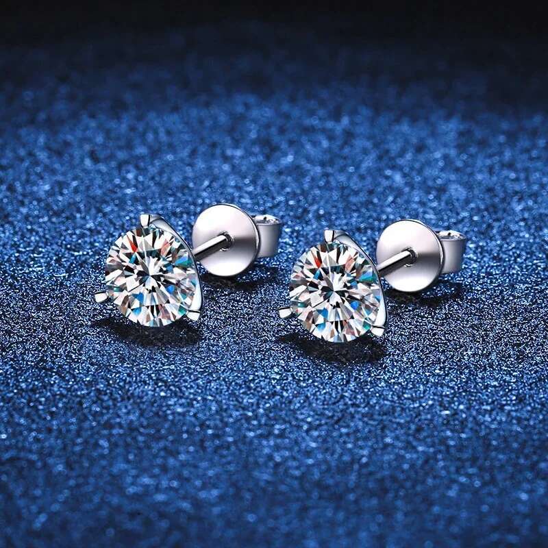 NeeTim 2ct 8mm D Color Moissanite Earrings Sterg Sier 3 Claw Stud Earring Wedding Engagement Fine Jewelry for Women