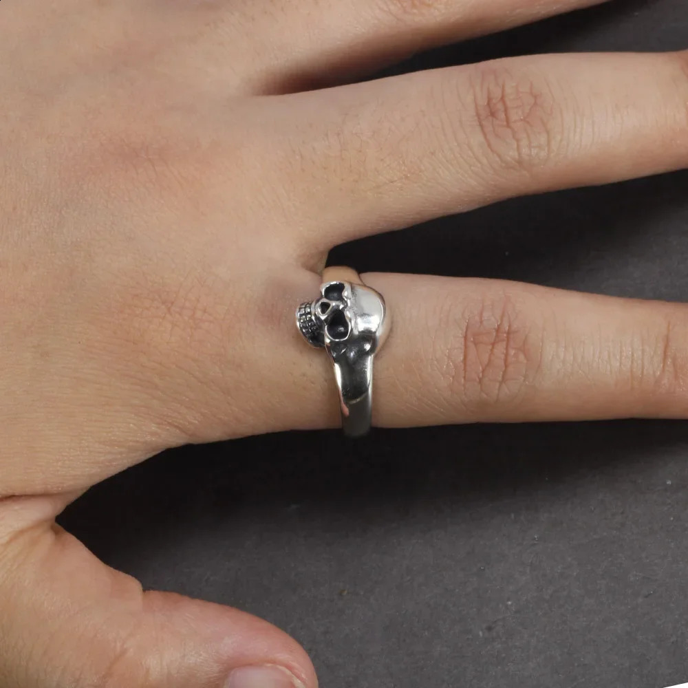 S925 Sterling Silver Vintage Skeleton Ring for Men Skull Punk Hip Hop Rock Ring Retro Simple Style Jewelry 250227