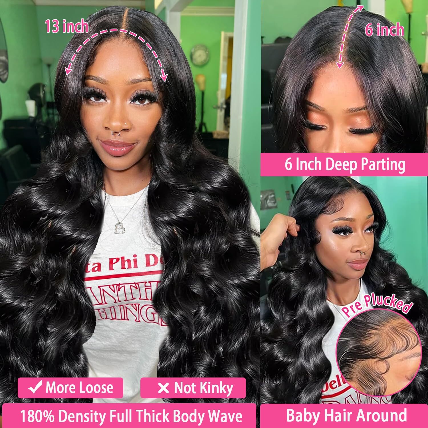 Smabuity 33.02 x 15.24 cm Body Wave Lace Front 180% Density Glueless Human Wig Strap Baby Hair 26 inches