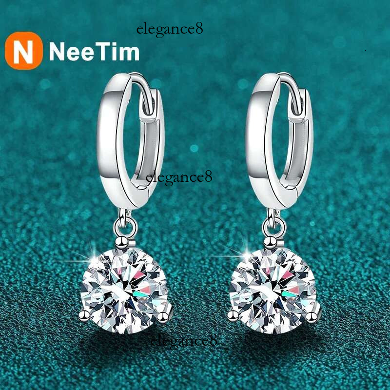 NeeTim 2ct Moissanite Earrings100% S Sterg Sier Orginal Drop Earring Wedding Bride Jewelry with Certificate for Women