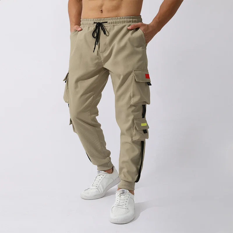 Mens Casual Cargo Pants Sports Jogger Gym Fitness Multi-pocket Trousers Hip Hop Streetwear Running Workout Sweatpant Trackpants 250228