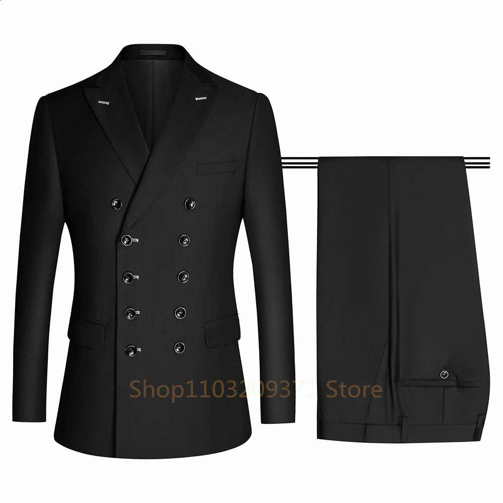 Classic Business Suits Men Bespoke Double Breasted Jacket Pants 2 Pieces Groom Wedding Tuxedos Elegant For 2024 250224Z