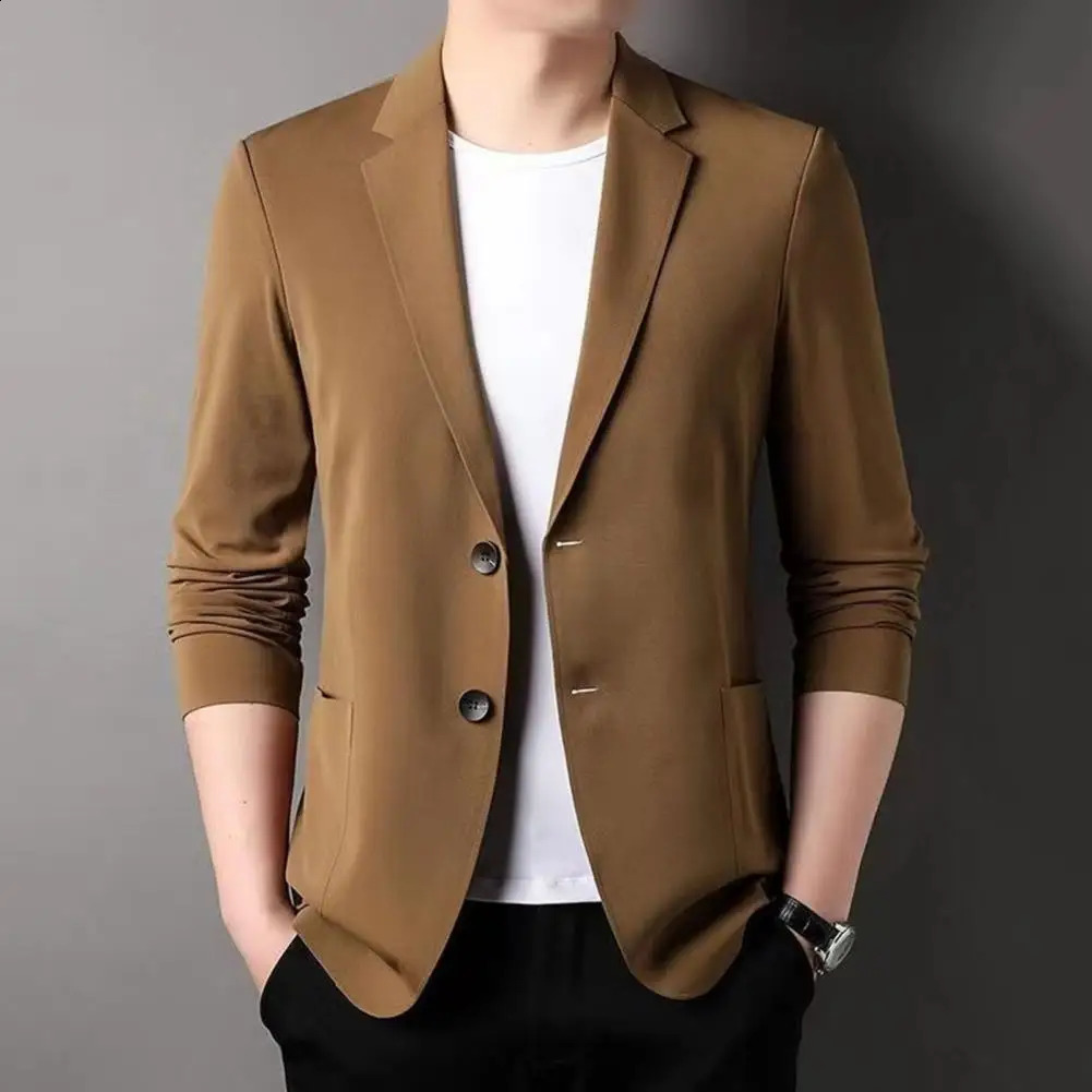 Mens Blazers Formal Summer Suit Coat Business Lapel Long Sleeves Double Buttons Anti-wrinkle Solid Cardigan Loose Work Jacket 250228